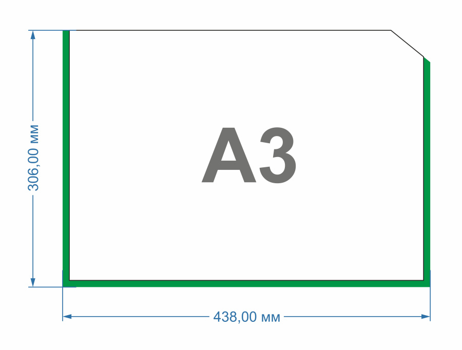 Карман для стенда зеленая рамка (формат А3, ПЭТ, горизонтальный)