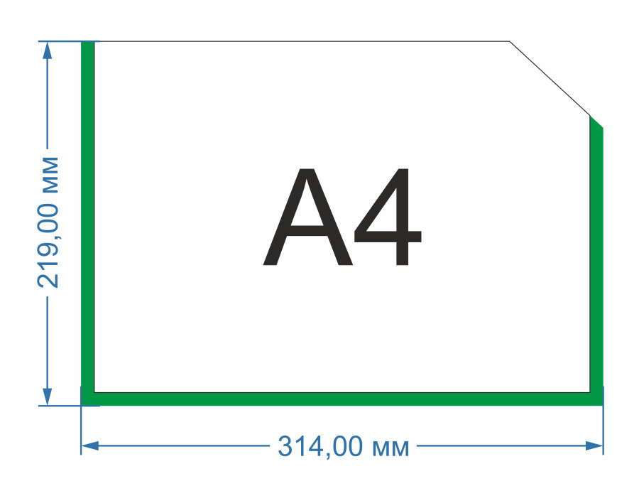Карман для стенда зеленая рамка (формат А4, ПЭТ, горизонтальный)