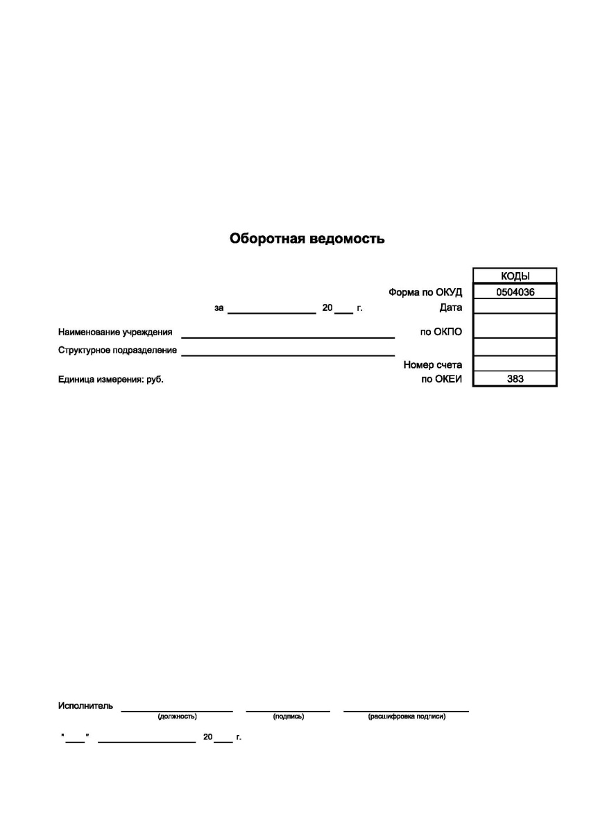 Оборотная ведомость (Форма по ОКУД 0504036)
