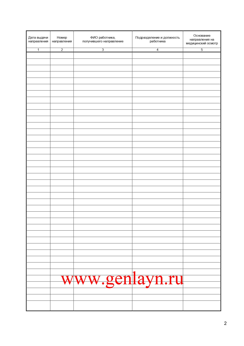 Журнал учета выдачи направлений на медицинский осмотр