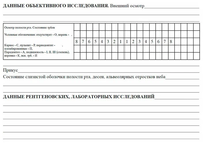 Медицинская карта стоматологического больного (форма 043/у приказ Минздрава №1030)