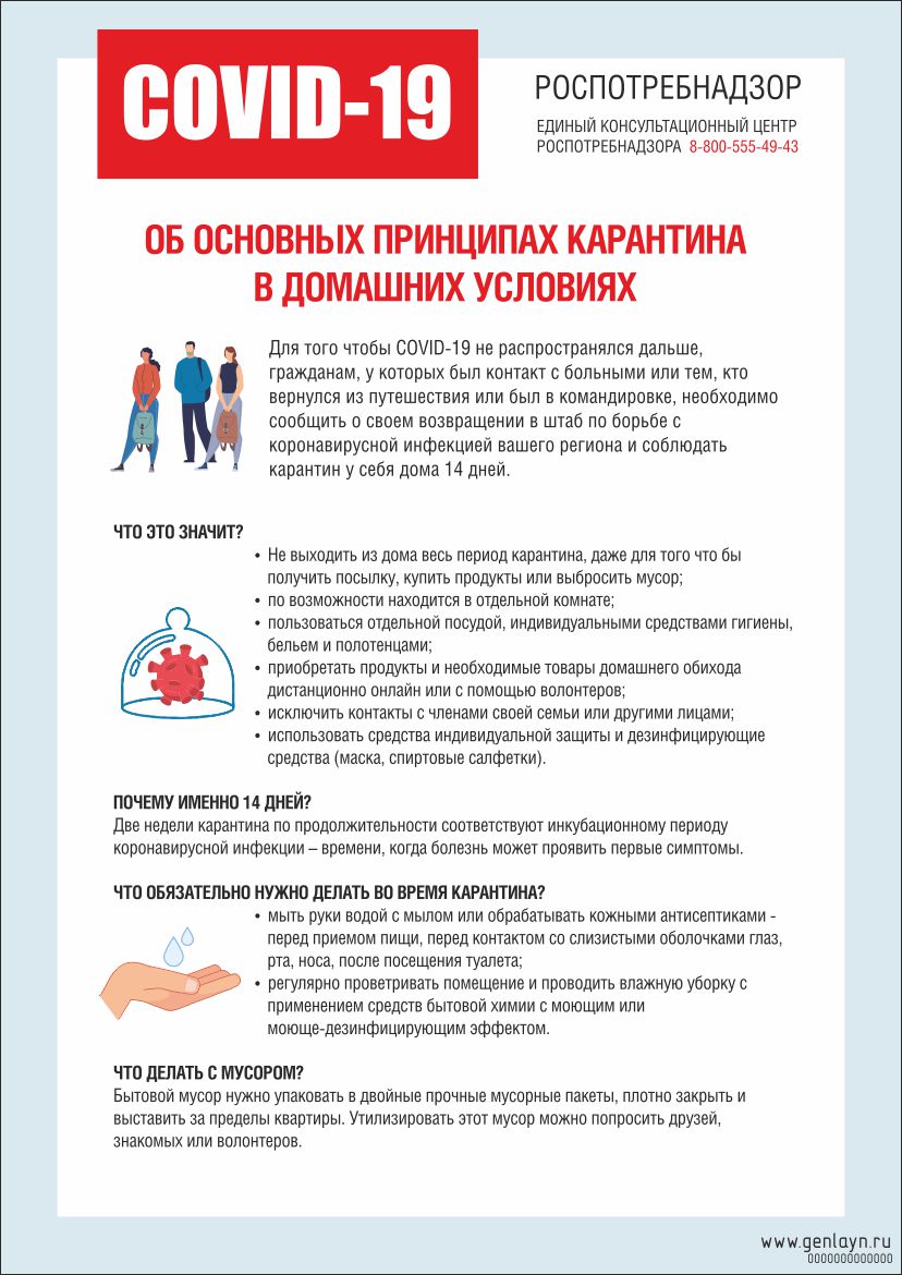 Плакат об основных принципах карантина в домашних условиях