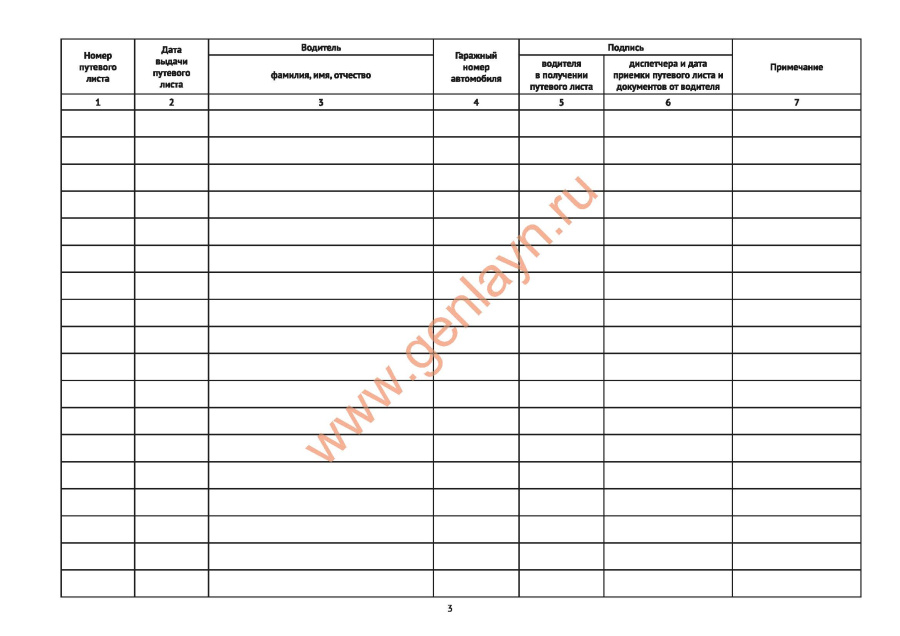 Журнал учета движения путевых листов (Форма 8 Постановление Госкомстата РФ от 28.11.97 N 78)