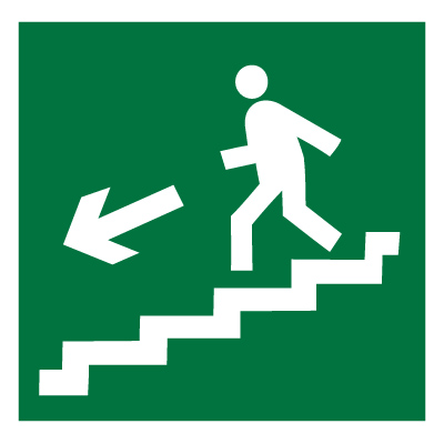 Знак направление к эвакуационному выходу по лестнице вниз (налево)