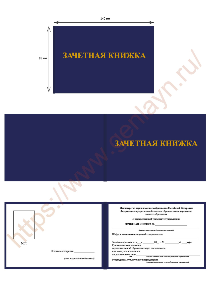 Бланк документа "Зачетная книжка для ВУЗа"