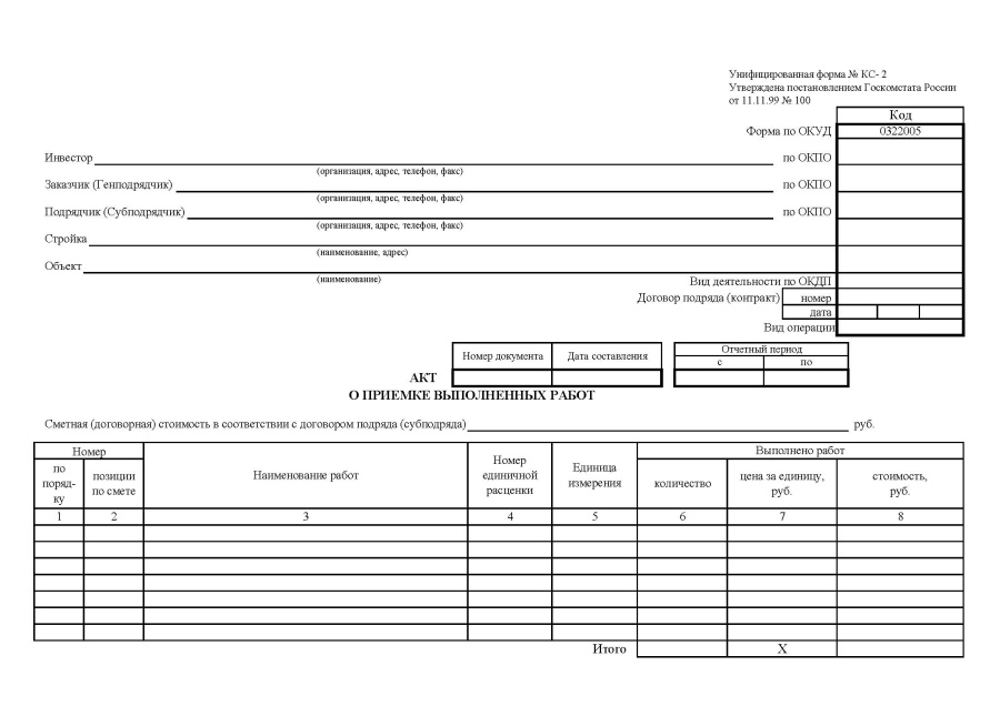 Акт о приемке выполненных работ (форма КС-2)