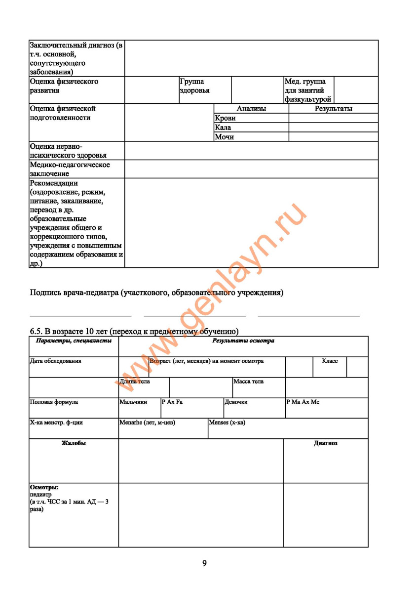 Медицинская карта ребенка (Форма  N 026/у-2000 Приказ Минздрава России  от 3 июля 2000г. №241)