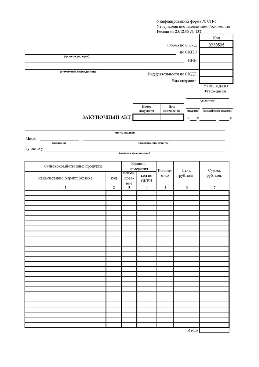 Закупочный акт (Форма № ОП-5)