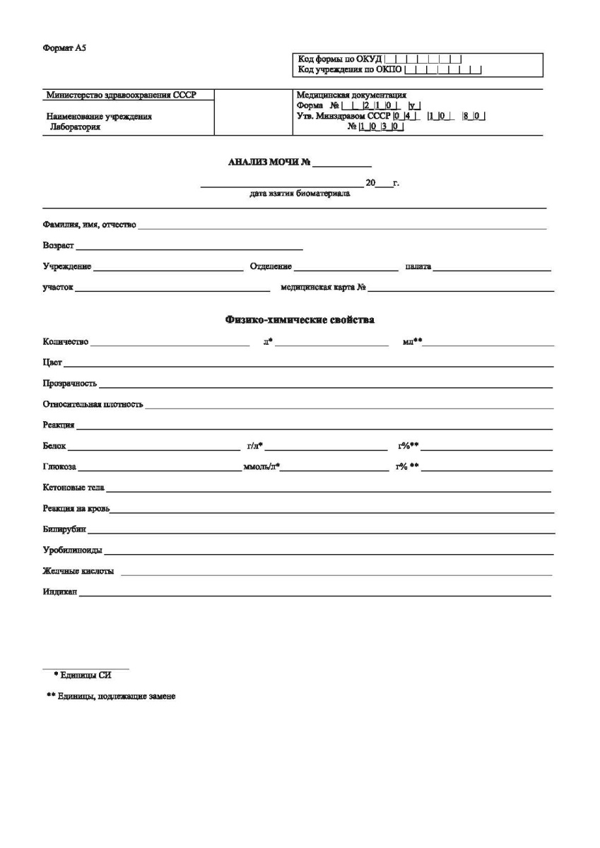 Анализ мочи (форма 210/у)