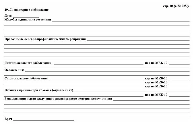 Медицинская карта пациента, получающего медицинскую помощь в амбулаторных условиях (Форма N 025/у)