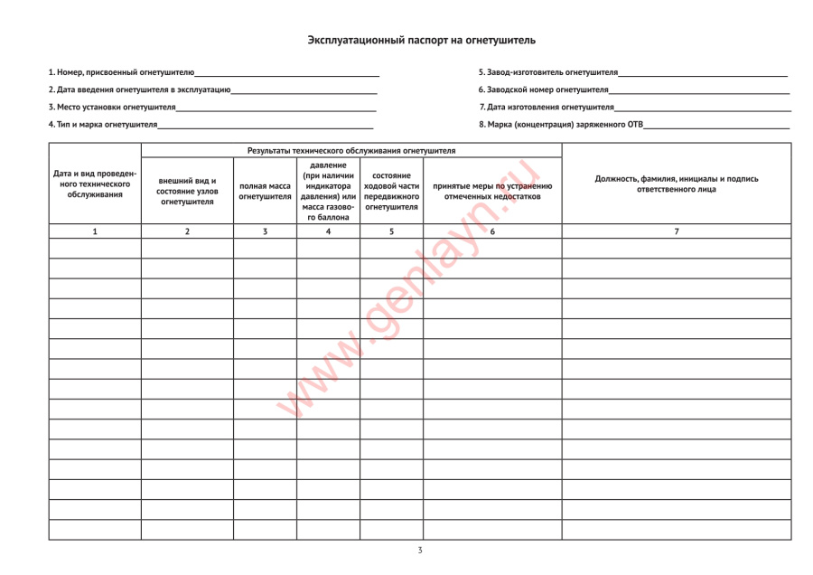 Журнал учета огнетушителей (СП 9.13130.2009)