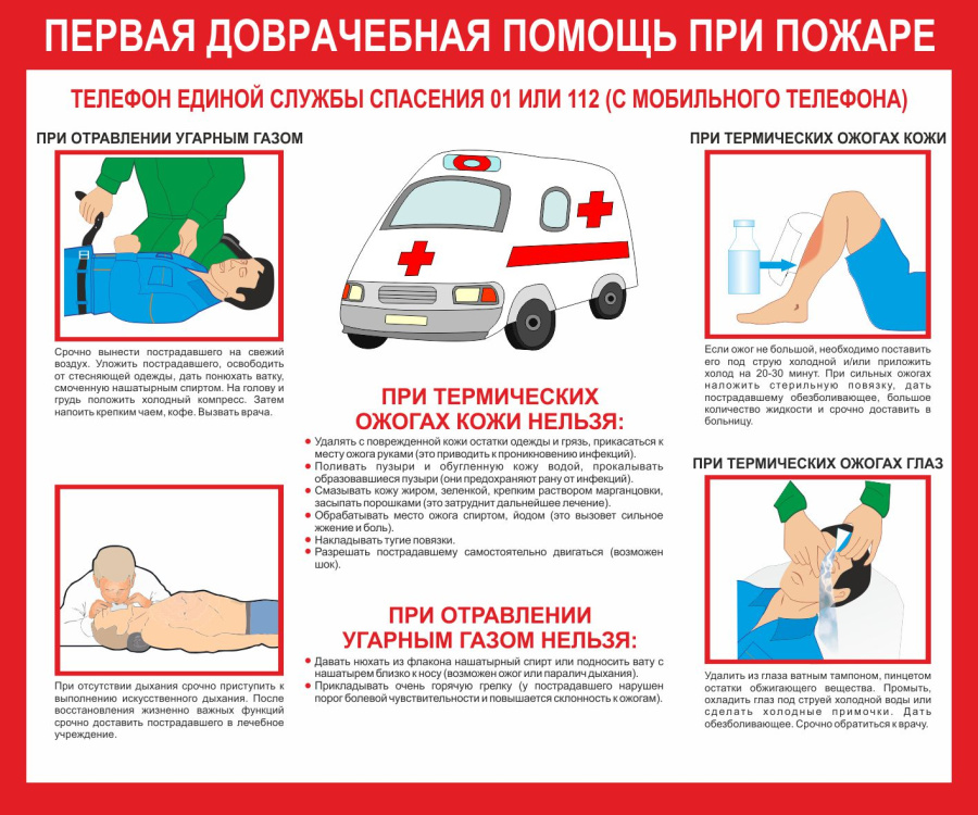 Стенд первая доврачебная помощь при пожаре