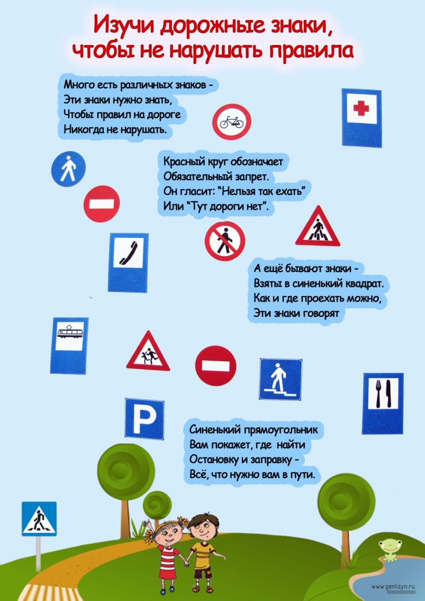 Плакат изучи дорожные знаки, чтобы не нарушать правила