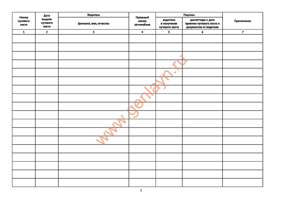 Журнал учета движения путевых листов (Форма 8 Постановление Госкомстата РФ от 28.11.97 N 78)
