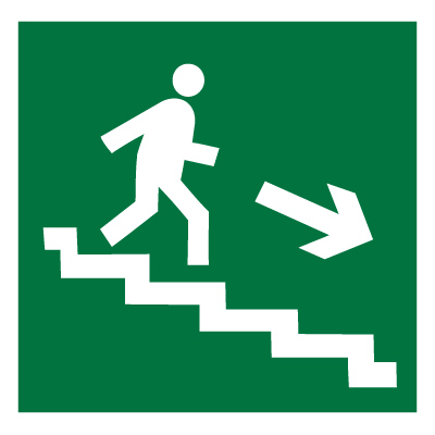 Знак направление к эвакуационному выходу по лестнице вниз (направо)