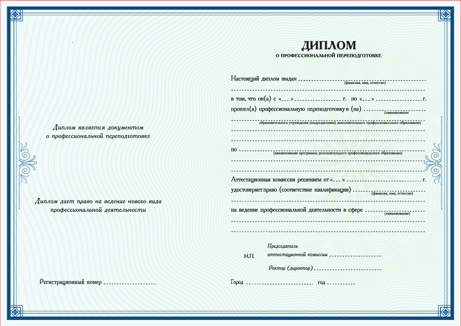 Чистый бланк Диплома о профессиональной переподготовке