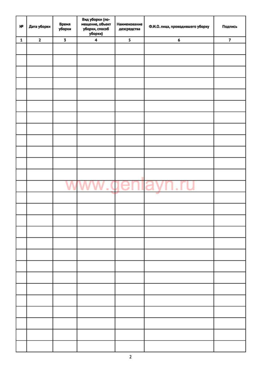 Журнал учета текущих уборок (СанПиН 2.1.3.2630-10)