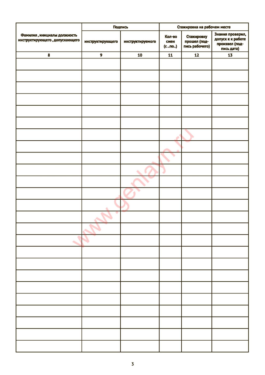 Журнал регистрации инструктажа по охране труда на рабочем месте (  13 января 2003 г. N 1/29 )