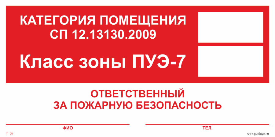 Знак категория помещения Г06
