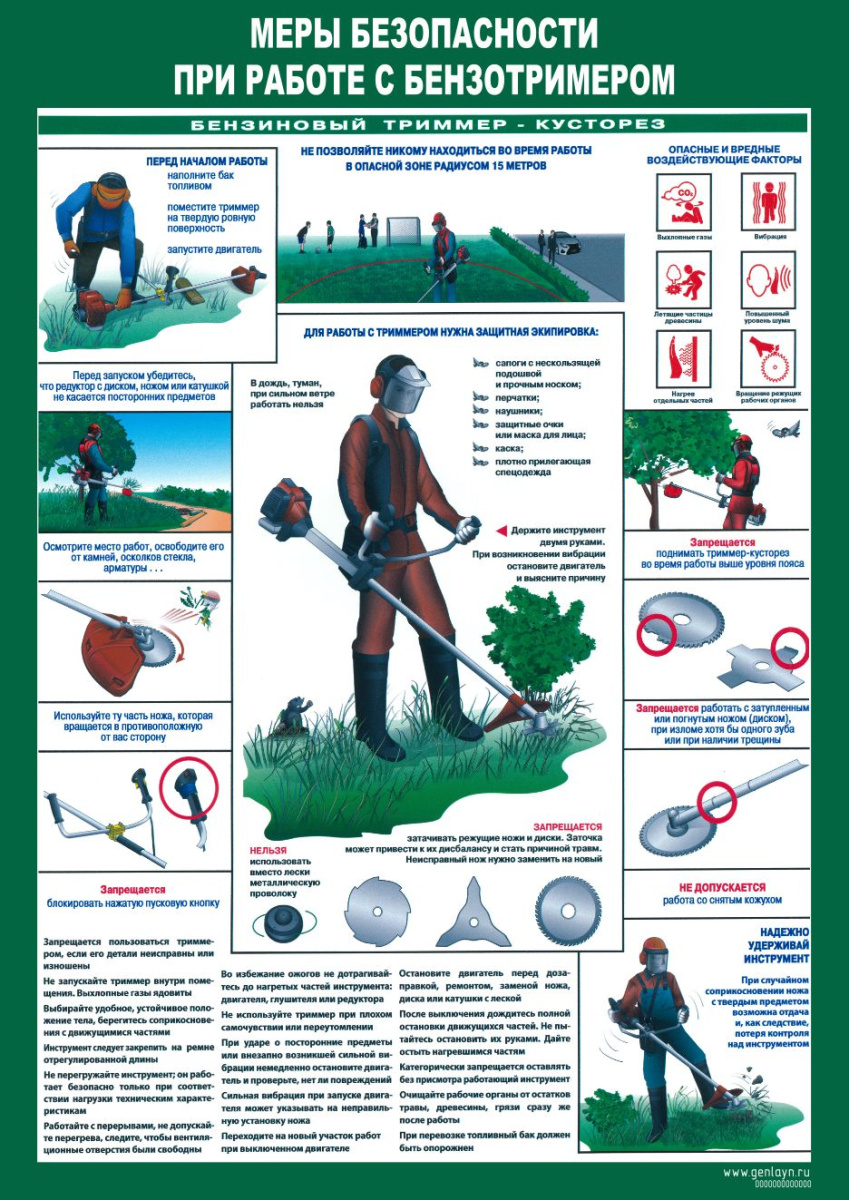 Плакат меры безопасности при работе с бензоинструментом