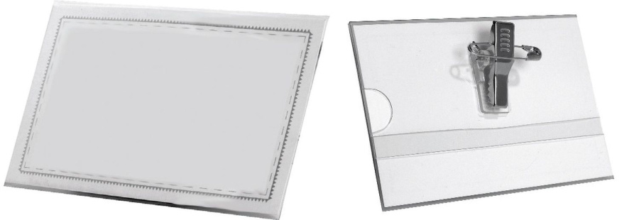 Бейдж пластиковый ErichKrause® горизонтальный, с металлическим зажимом и булавкой, 90х57мм  (в короб