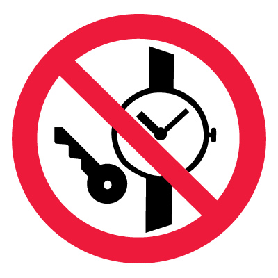 Знак запрещается иметь при (на) себе металлические предметы (часы и т.п.)