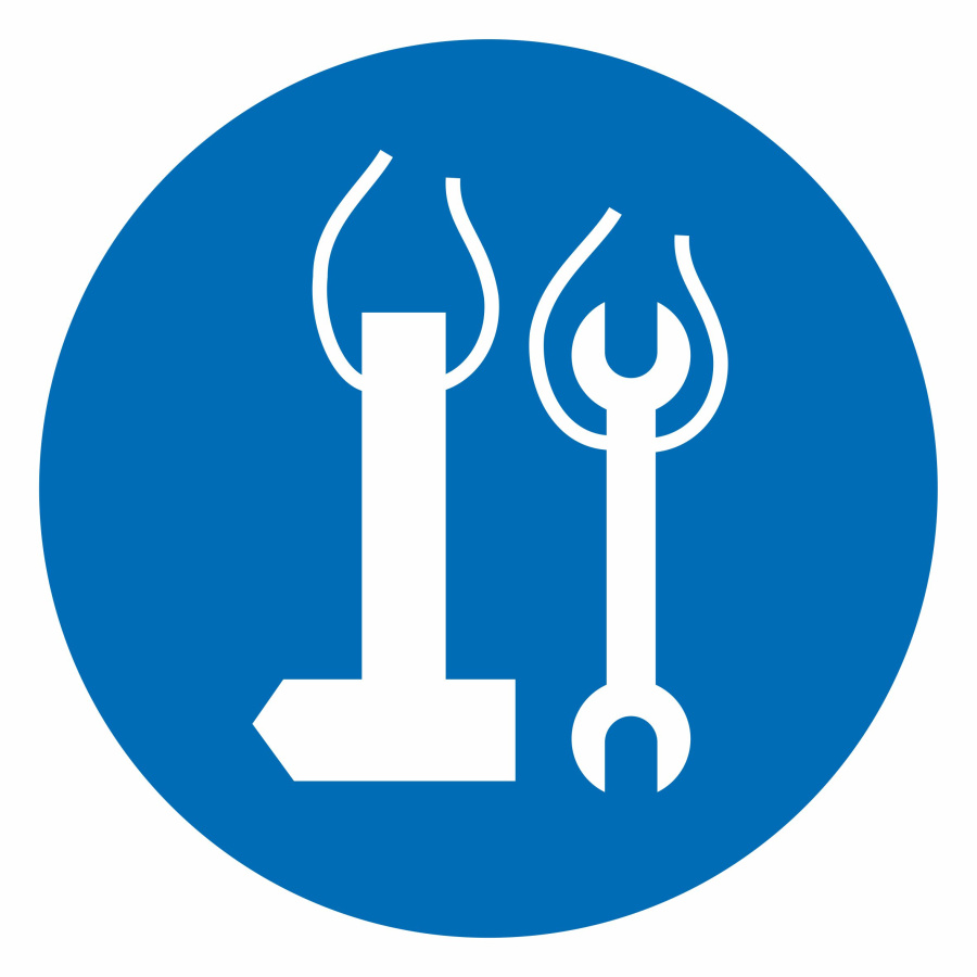 Знак работать на высоте с привязанным ручным инструментом