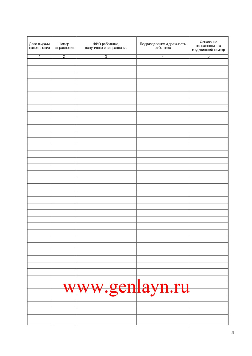 Журнал учета выдачи направлений на медицинский осмотр
